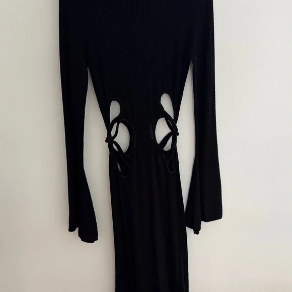 Sau Lee Black Long Sleeve Dress with Cut-Out Accents Long Sleeve